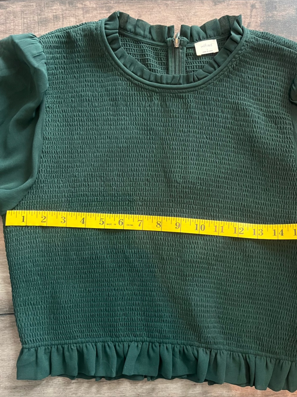 ARITZIA Wilfred Tempest Blouse Women's Dark Green Smocked Long-Sleeve Top - Picture 10 of 11